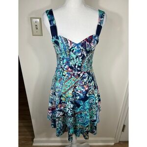 Free People Mini Dress Sz S Paisley in Tiers Sweetheart Neckline Indie Sleaze